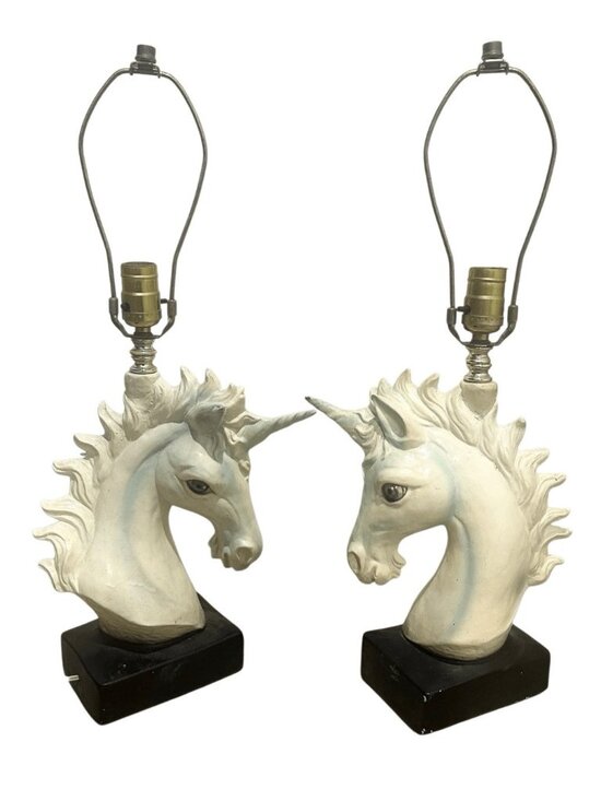 Vintage Other - Vintage Pair Unicorn Head Design Plug In Table Lamp